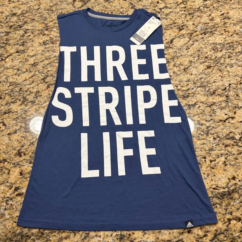Adidas Ultimate 2.0 Three Stripe Life Muscle Tank Top Blue Mens Small ws